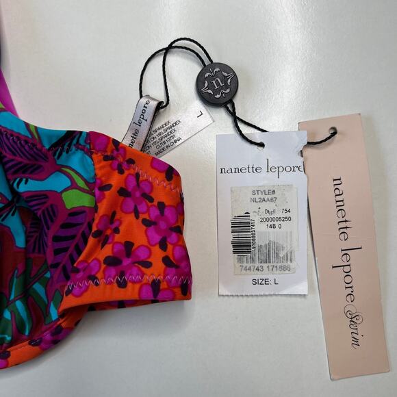 Nanette Lepore NWT Women's Bikini Wired Top Tassels Colorful Artsy Print Size L - Picture 6 of 11